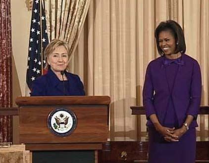 Date: 03/11/2009 Location: Benjamin Franklin Room Washington, DC Description: Secretary Clinton and First Lady of the United States Michelle Obama honor the 2009 International Women of Courage award recipients at the State Department. State Dept Photo